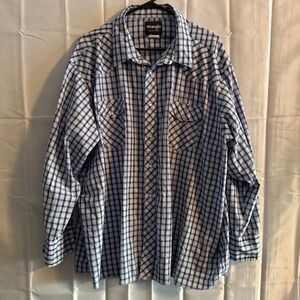 Wrangler Western Shirt Mens 4X Blue Plaid Pearl Snap Long Sleeve Shirt